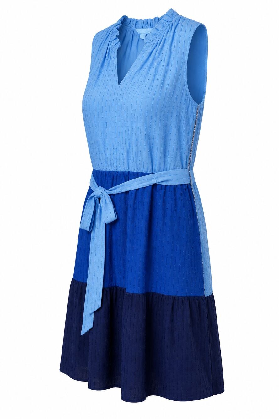New! Draper James RSVP Sleeveless Ruffle Tiered Short Dress Blue Multi Ombre L